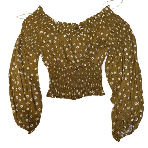 Zara Floral Off-Shoulder Top in Olive Green XL NWT - Picture 2 of 7